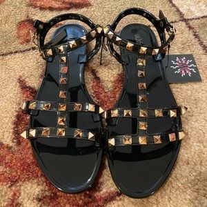 Studded PVC Jelly Cage Sandals with Ankle Strap